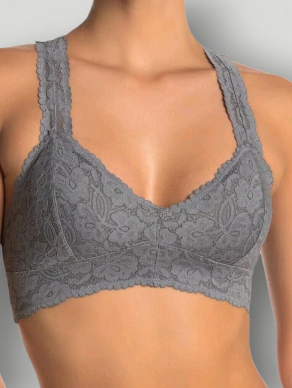 Free People Intimately Galloon Lace Racerback Bralette Small‎ Gray Coquette
